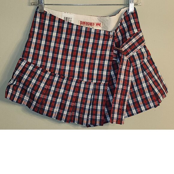 NEW Parasuco Scottish Tartan Print Pleat Mini Skirt Size 4 VINTAGE 30" Waist/Hip - Picture 2 of 5